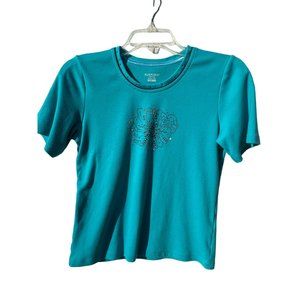 Allison Dailey Petite women’s Jersey top PXS Green sequin Round neck short sleev